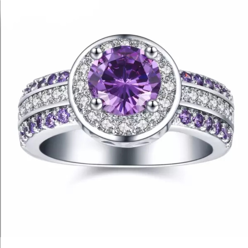 925sterling Silver Stamped Round Cut Amethyst Ring - Picture 1 of 5